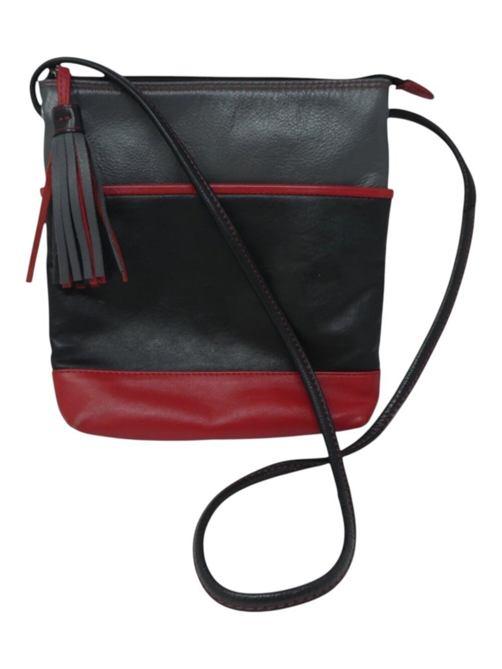 iLi New York Leather Crossbody Bag Black Gray Red Tassel Purse